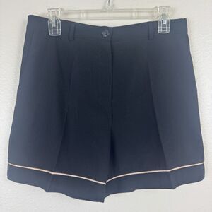 Newlily Paris Tailored Preppy High Rise Chino Shorts Black w/ Apricot Piping 6 M
